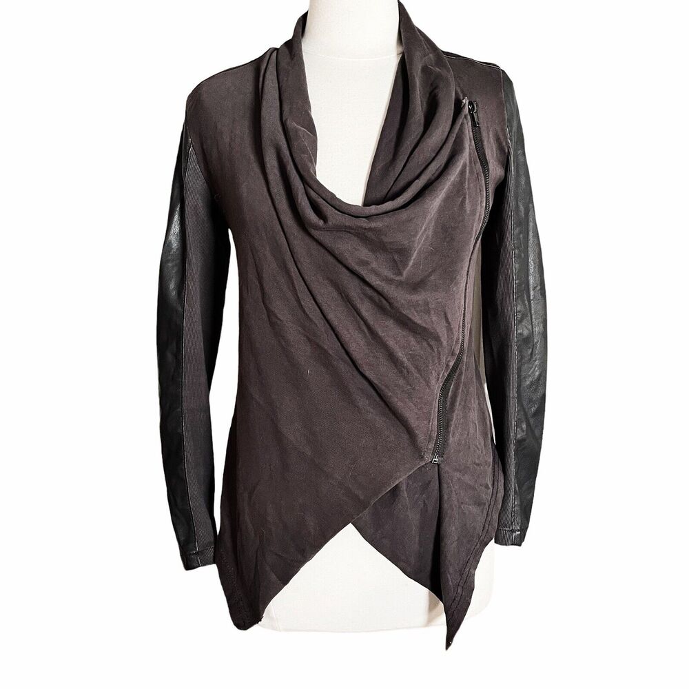 Blank NYC Faux Leather Draped Front Asymmetrical Zip‎ Jacket Womens XS